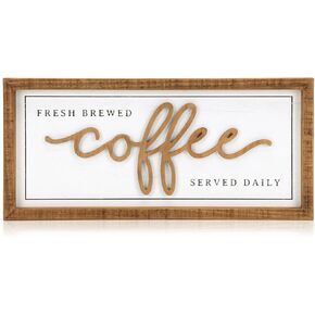 NIKKY HOME Farmhouse Coffee Signs For Coffee Bar, Vintage Wood Coffee Station Decorations For Home Counter And Kitchen, Rustic Wood Framed Hanging Wall Plaque 16x7 Inch