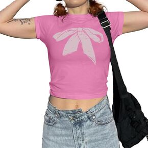 KIEKIECOO Vintage Graphic Baby Tee for Women Short Sleeve Cute Crop Tops for Teen Girls Aesthetic Y2k Cropped Tshirt