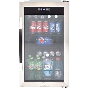MCBC3SI Beverage Cooler with Glass Door 108 Can Mini Refrigerator with Lock for Beer Soda Water Wine with Digital Temperature Control, Metallic