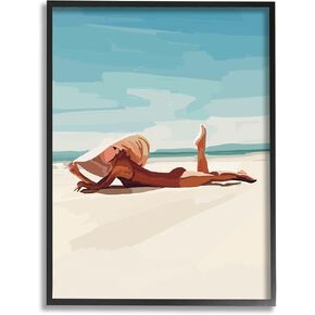 Stupell Industries Beach Babe Lounging Coastal Ocean Shoreline Framed Wall Art, Design By Amelia Noyes