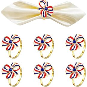 6 Pieces Patriotic Napkin Rings 4th of July Napkin Ring Holders Enamel Flower Napkin Rings Independence Day Napkin Rings for Dinning Party Table Decoration (Flower A) in Kuwait