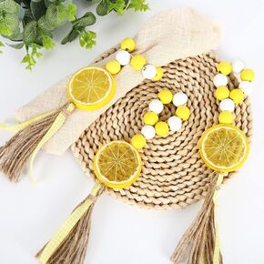 Whaline 6Pcs Lemon Wood Bead Napkin Rings with Rope Tassel Boho Farmhouse Napkin Holders Handmade Wood Bead Garland Yellow White Beads Napkin Buckles for Summer Wedding Dinner Party Home Table Decor in Kuwait