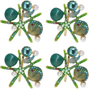 4 قطع من حلقات منديل نجم البحر الكريستالي، حامل حلقات منديل بحري ساحلي من حجر الراين للمحيط، إبزيم منديل لحفلات الزفاف، ديكور طاولة الشاطئ، ديكور مأدبة العشاء in Kuwait