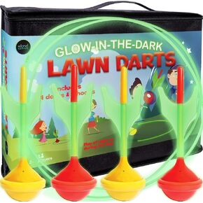 لعبة Island Genius Glow in The Dark Lawn Darts في الفناء الخارجي للأطفال والمراهقين والبالغين والعائلة | ألعاب الرمي الممتعة على الشاطئ في الفناء الخلفي أو الباب الخلفي للاستخدام في الخارج ليلاً أو نهارًا