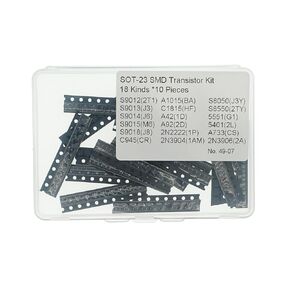 18Values*10PCS=180PCS SOT-23 SMD Transistor Kit (S9012 S9013 S9014 S9015 S9018 A1015 C1815 A42 A92 2N2222 S8050 S8550 5551 5401 A733 C945 2N3904 2N3906)
