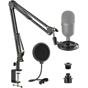 Razer Seiren Mini Mic Stand with Upgraded Shock Mount, Pop Filter and Cable Ties, Suspension Boom Scissor Arm Stand with Heavy Duty Clamp for Razer Seiren Mini Microphone by Frgyee