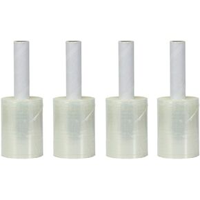 Clear Pallet Wrap with Handle Film Core - 80 Gauge Durable Self-Adhering & Large Shrink Hand Stretch Wrap Roll -Furniture,Industrial,Store Strength- 5"x 1000ft (4-Pack)