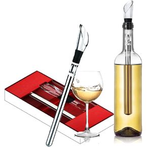 Iceless Wine Chiller Stick 3-in-1 Stainless Steel Wine Bottle Cooler Stick Chilling Rod with Aerator and Pourer - Wine Accessories Gift