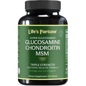 Life's Fortune Super Glucosamax, Glucosamine Chondroitin MSM Supplement, Ultimate Joint Support for Strength, Comfort Flexibility 1000mg - 120 Tablets