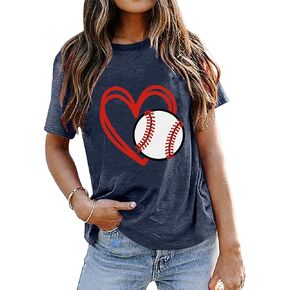 Baseball Mom T-Shirt for Women Play Ball Baseball Heart Pattern Shortsleeve Tank Funny Novelty Baseball Graphic Top