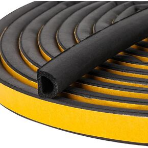 19.7Feet D-type Weather Stripping Door Seal, Self-Adhesive Seals for Door Window Gap, Soundproofing, Insulation Strip, Door Sealers for Door Frame (Black)