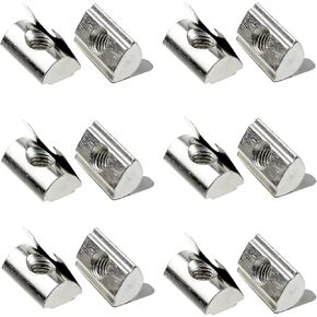 12pcs Roll in Spring M6 T Nuts with Spring Sheet for 8mm Slot Aluminum Profile, 3030/4040 Series Universal
