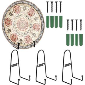 Sumnacon 4Pcs Plate Stands for Display, Metal Wall Mounted Plate Holder with Screws - 6 Inch Plate Display Holder for Plate, Book, Frame,Easel,Picture - Black