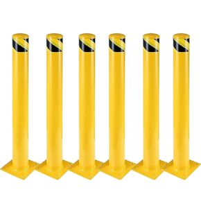 Safety Bollard 6 Packs, 48 Inch Height Bollard Post, 4.5 Inch Diameter, Yellow Safety Steel Bollard Post with 24 Anchor Bolts, for Traffic Control, Driveway Barrier, Parking Pole