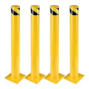 Safety Bollard, Garvee 4 Packs 42 Inch Height Bollard Post, 4.5 Inch Diameter, Yellow Safety Steel Bollard Post, with 16 Anchor Bolts, for Traffic Control, Driveway Barrier, Parking Pole
