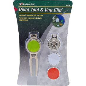 JEF World of Golf JR153 Metal Divot Golf Tool and Cap Clip with 3 Ball Markers