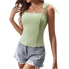 MakeMeChic Women's Casual Cropped Camisole Sleeveless Tie Shoulder Slim Fitted Crop Cami Top