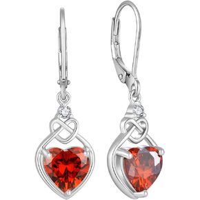 Heart Celtic Knot Drop Earrings for Women, 925 Sterling Silver Love Dangle Earrings with Heart Cut AAAAA Cubic Zirconia 12 Birth Stone Color