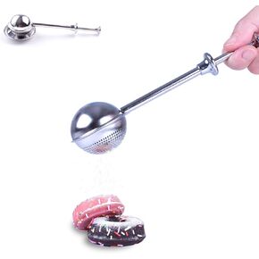 Sugar Shaker, Flour Sifter, Flour Duster for Baking, 304 Stainless Steel Powdered Sugar Spring Duster for Baking, Sifting Sugar, Flour, Spices and Tea Strainers, Small Tray Included.