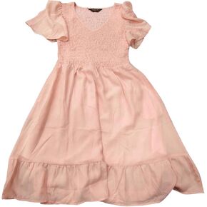 Women's Summer Chiffon Dresses Smocked V Neck Flutter Short Sleeve Flowy Casual Dress with Pockets in Kuwait