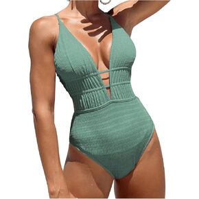 MakeMeChic Women's One Piece Swimsuit V Neck Cut Out Cross Backless High Cut Bathing Suit