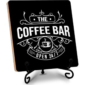 Coffee Table Decor, The Coffee Bar, Open 24/7, Wood Plaque, Coffee Bar Sign, Gifts for Friends, Family, etc., Home Décor Accents, Housewarming Gifts, Favors for Birthday, Christmas, Thanksgiving. (003