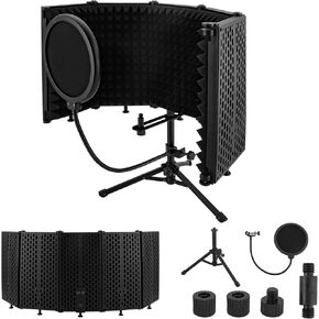 Recording Microphone Isolation Shield with Pop Filter, High Density Absorbent Foam to Filter Vocal, Foldable Sound Shield for Blue Yeti (PVB5DS)