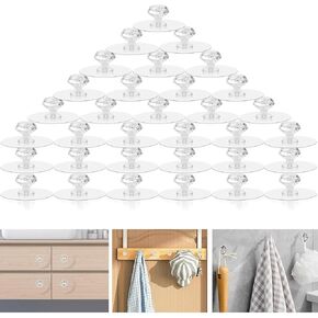 50pcs Adhesive Cabinet Knob Clear Acrylic Diamond Cabinet Stick on Knobs Pulls Handle for Cabinet Drawer Dresser Jewelry Box, Multi Purpose Self Adhesive Knob Hooks Hanging for DIY Crafts