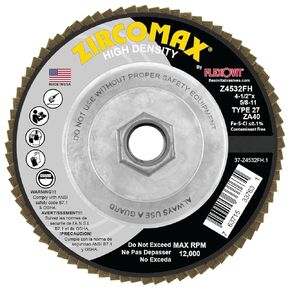 FlexOvit® ZIRCOMAX® 4-1/2" X 5/8"-11 40 Grit Type 27 Spin-ON Flap Disc (Z4532FH Pack of 10)
