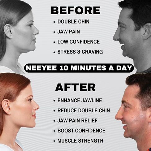 تمرين Jawline - تمرين الفك للرجال والنساء - مقوي الفك، مدرب الوجه، تونر الفك، مدرب تشكيل الفك (مجموعة متقدمة + مبتدئين من قطعتين)، أبيض وأسود in Saudi Arabia