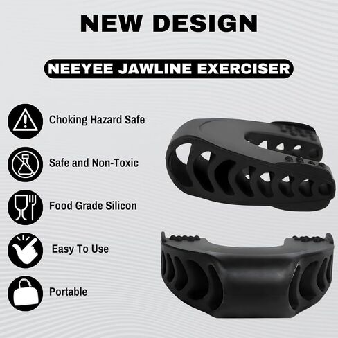 تمرين Jawline - تمرين الفك للرجال والنساء - مقوي الفك، مدرب الوجه، تونر الفك، مدرب تشكيل الفك (مجموعة متقدمة + مبتدئين من قطعتين)، أبيض وأسود in Saudi Arabia