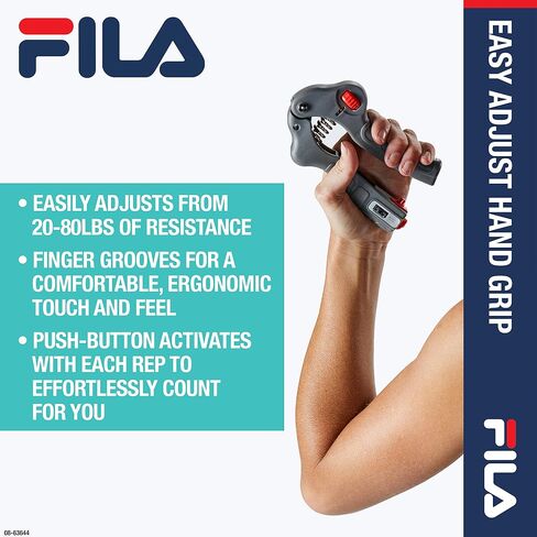 ملحقات FILA لتقوية قبضة اليد - قبضة مريحة وسهلة الضبط ومقاومة 20-80 رطلاً مع عداد مندوب | العلاج الطبيعي، التهاب المفاصل، النفق الرسغي، تخفيف آلام الأصابع واليد، رمادي in Saudi Arabia