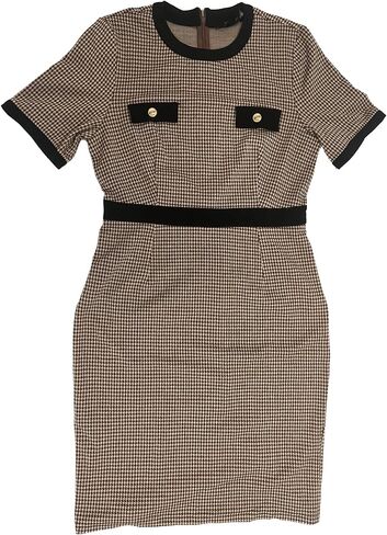 Allegra K Plaid Houndstooth Dress for Women's Short Sleeve Contrast Bodycon Dress in Saudi Arabia