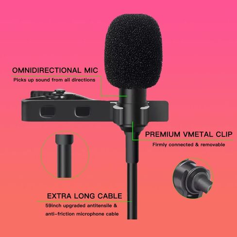 ميكروفون Lavalier Lapel متوافق مع أجهزة إرسال Rode Wireless GO 2 / II وDJI Mic Bodypack - ميكروفون Lav متعدد الاتجاهات يمكن ارتداؤه لمذيعي بث مقابلة مدونة الفيديو والمحاضرات in Kuwait
