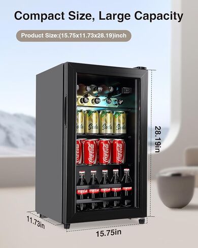 مبرد ثلاجة المشروبات 120 علبة مبرد مشروبات قائم بذاته مع باب زجاجي، أرفف قابلة للتعديل لصودا البيرة أو النبيذ للمكتب المنزلي أو البار in Kuwait