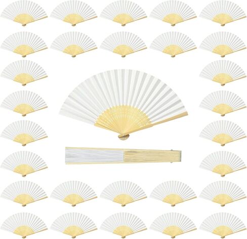 Coucoland 50Pcs Hand Fan Bulk - White Bamboo Folding Handheld Fan Hand fan for Wedding Home Decoration Party Favors Bridal Dancing Party in Saudi Arabia