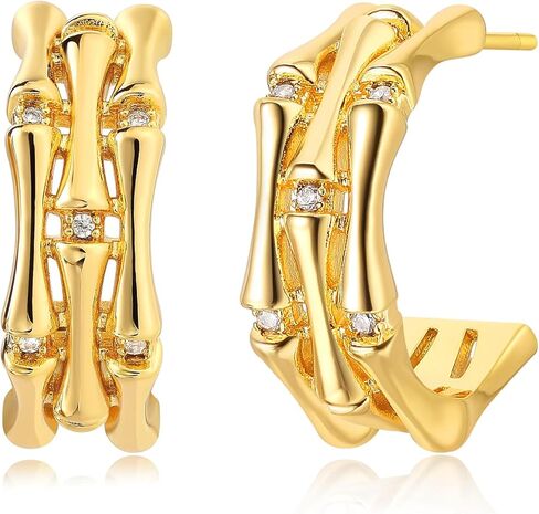 BENEIGE Women Hoop Earrings Open Hoop Huggie C Shape Earrings Stud 14K Gold Plated Boho Beach Simple Delicate Handmade Hypoallergenic Everyday Jewelry in Saudi Arabia