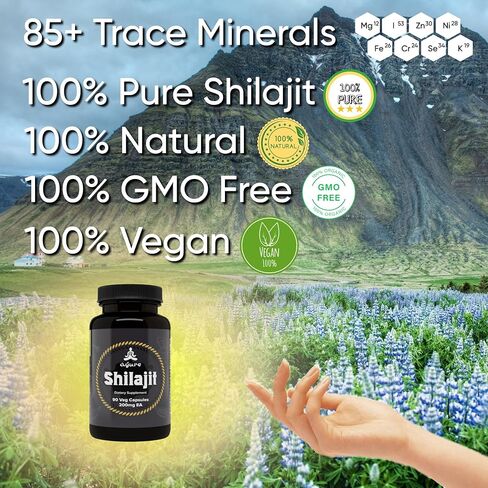 كبسولات نباتية شيلاجيت نقية، حمض الفولفيك الطبيعي، الدرجة أ | نقي 100% | بدون إضافات (90 قطعة، عبوة من 1) in Kuwait