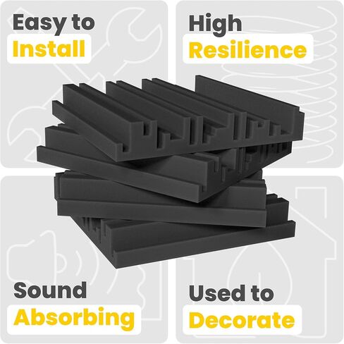 Self-Adhesive Sound Proof Foam Panels 36 Packs,12 X 12 X 2 inch Acoustic Foam,High Resilience Sound Proofing Padding for Wall,Sound Absorbing Panels Suitable for Home,Studio,etc,Black in Saudi Arabia