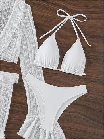 COZYEASE Women's 4 Piece Bikini Set Cheeky Halter Triangle Swimsuit Set Sheer Knot Bathing Suit Cover Up Set in Saudi Arabia