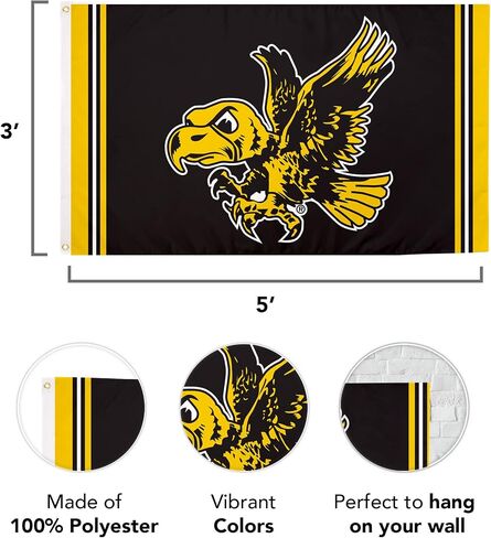 Desert Cactus University of Iowa Flag Hawkeyes Flag Banners 100% Polyester Indoor Outdoor 3x5 feet Flags (Vintage A) in Saudi Arabia
