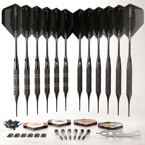 12 X 18g Premium Soft Tip Darts Set | Plastic Tip Darts | - 18 Grams Darts for Electronic Dartboard | 24 Flights & 18 shafts + Extra Soft Tips, Dart Tool, Rubber O-Rings in Saudi Arabia