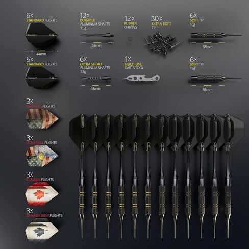 12 X 18g Premium Soft Tip Darts Set | Plastic Tip Darts | - 18 Grams Darts for Electronic Dartboard | 24 Flights & 18 shafts + Extra Soft Tips, Dart Tool, Rubber O-Rings in Saudi Arabia