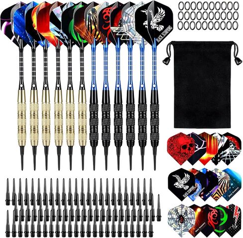 Soft Tip Darts, 12 Pcs Darts Plastic Tip 18 Gram Dart Set with 2 Colors Aluminum Shafts, 45 Dart Flights 200 Extra Dart Tips, Rubber Rings and 1 Storage Bag for Electronic Dart Board in Saudi Arabia