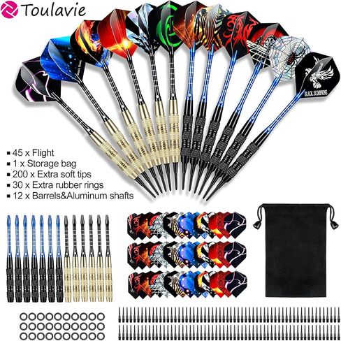 Soft Tip Darts, 12 Pcs Darts Plastic Tip 18 Gram Dart Set with 2 Colors Aluminum Shafts, 45 Dart Flights 200 Extra Dart Tips, Rubber Rings and 1 Storage Bag for Electronic Dart Board in Saudi Arabia
