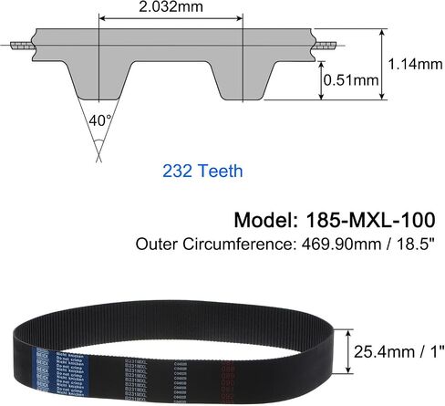 uxcell 185-MXL-100 Timing Belt 232 Teeth Closed Loop Timing Belt 18.5" Length x 1" Wide Belt in Saudi Arabia