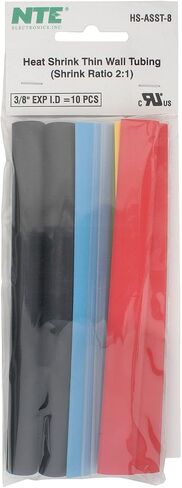 NTE Electronics HS-ASST-8 Thin Wall Heat Shrink Tubing Kit, Assorted Colors, 6" Length, 3/8" Dia., 10 Pieces in Saudi Arabia