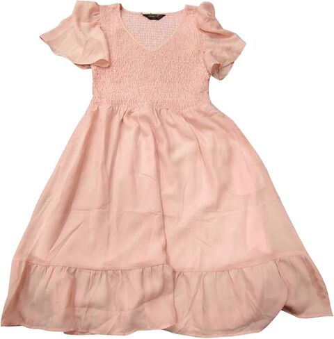 Women's Summer Chiffon Dresses Smocked V Neck Flutter Short Sleeve Flowy Casual Dress with Pockets in Kuwait