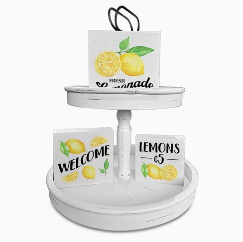 الليمون صندوق خشبي علامات 3 قطع الليمون موضوع صينية متدرجة علامات الخشب ديكور الليمون ترحيب علامات كتلة خشبية مجموعة الجدول محور الديكور لمكتب الجرف المنزل in Kuwait