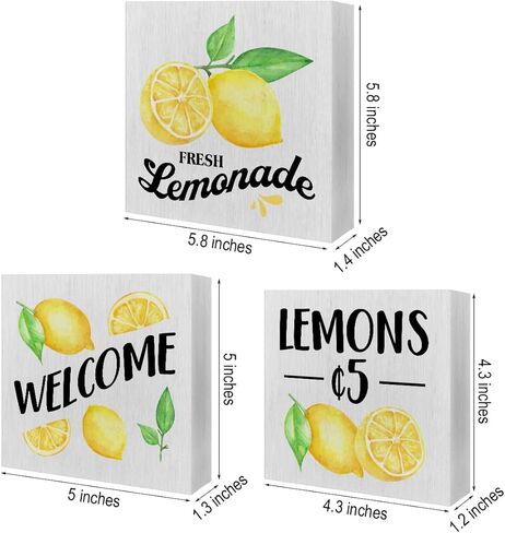 الليمون صندوق خشبي علامات 3 قطع الليمون موضوع صينية متدرجة علامات الخشب ديكور الليمون ترحيب علامات كتلة خشبية مجموعة الجدول محور الديكور لمكتب الجرف المنزل in Kuwait